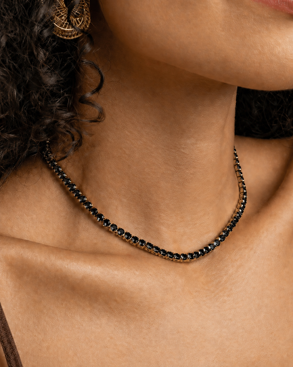 18K Gold Plated Green Zirconia Tennis Necklace – Elegant Emerald Style Choker for Women