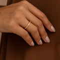 18K Gold Plated Half Eternity Ring with Round Zirconia Stones – Slim Minimalist Stackable Band for Women