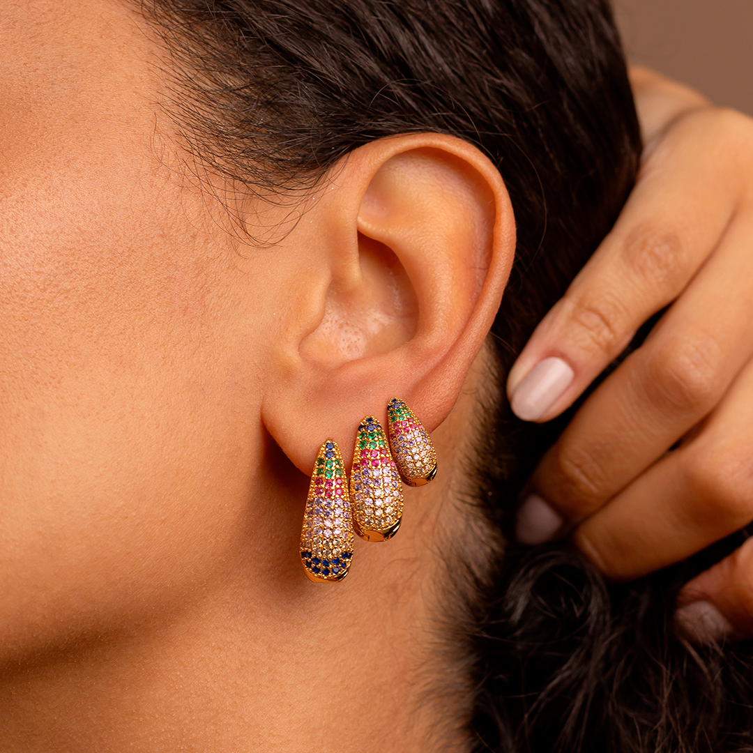 Multicolor Pavé Drop Earrings Set Trio – Gold Plated Teardrop Earrings