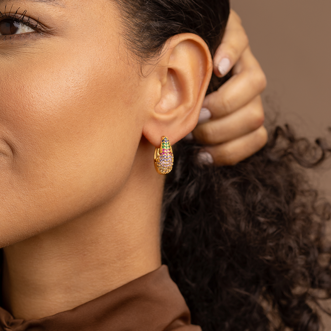 Multicolor Pavé Drop Earrings Set Trio – Gold Plated Teardrop Earrings
