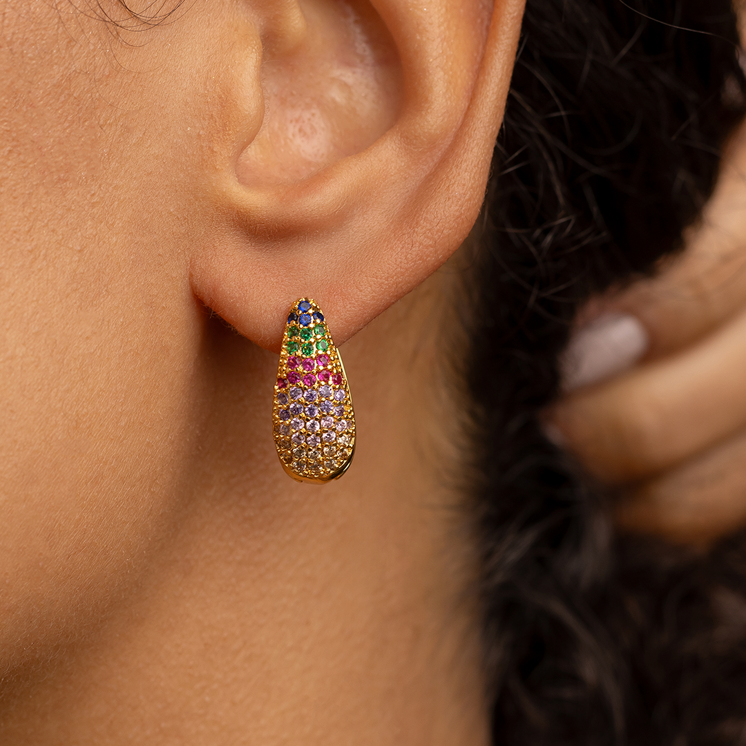 Multicolor Pavé Drop Earrings Set Trio – Gold Plated Teardrop Earrings