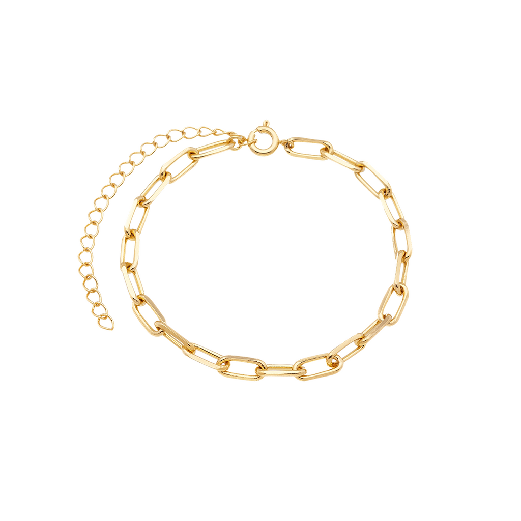 18K Gold Plated Paperclip Chain Bracelet – Adjustable Link Chain Minimalist Bracelet for Women