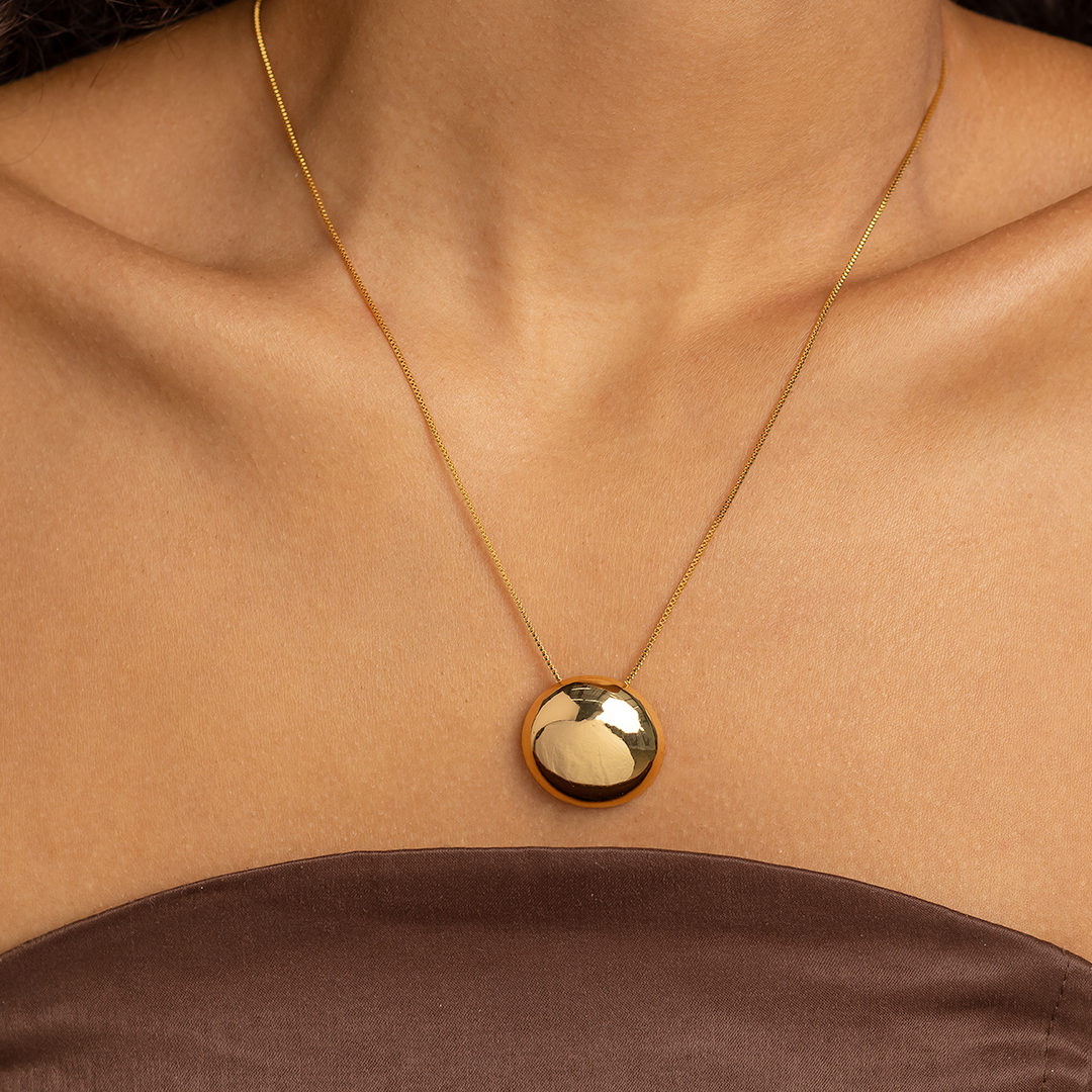 18K Gold Plated Sphere Pendant Necklace – Minimal Polished Ball Chain Necklace