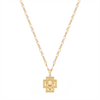 Openwork cross pendant with lion silhouette details - 18k gold plated