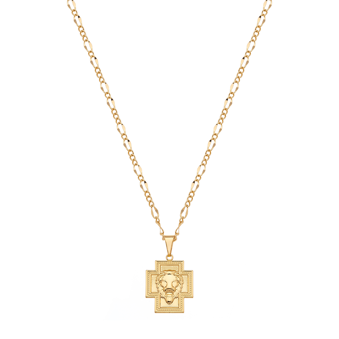 Openwork cross pendant with lion silhouette details - 18k gold plated