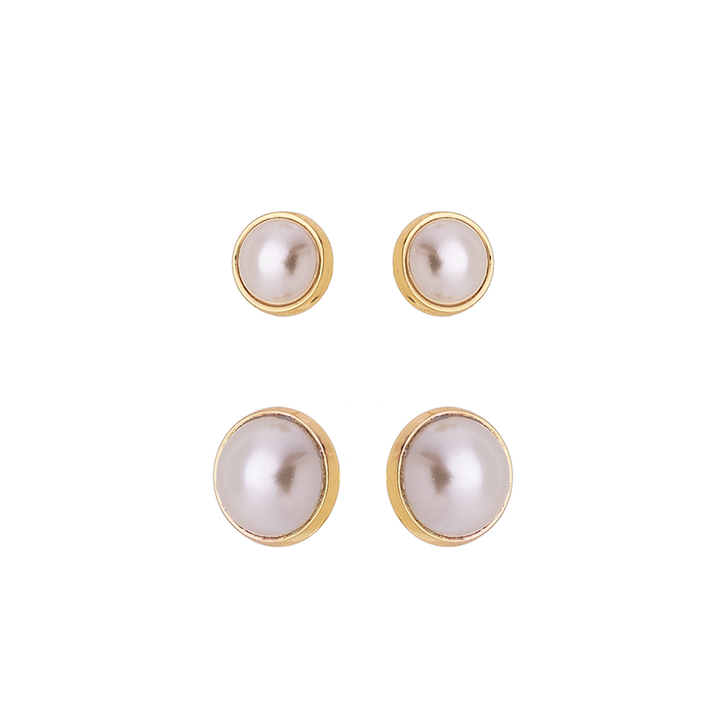 Classic Pearl Stud Earrings Duo – 18K Gold Plated Minimalist Set