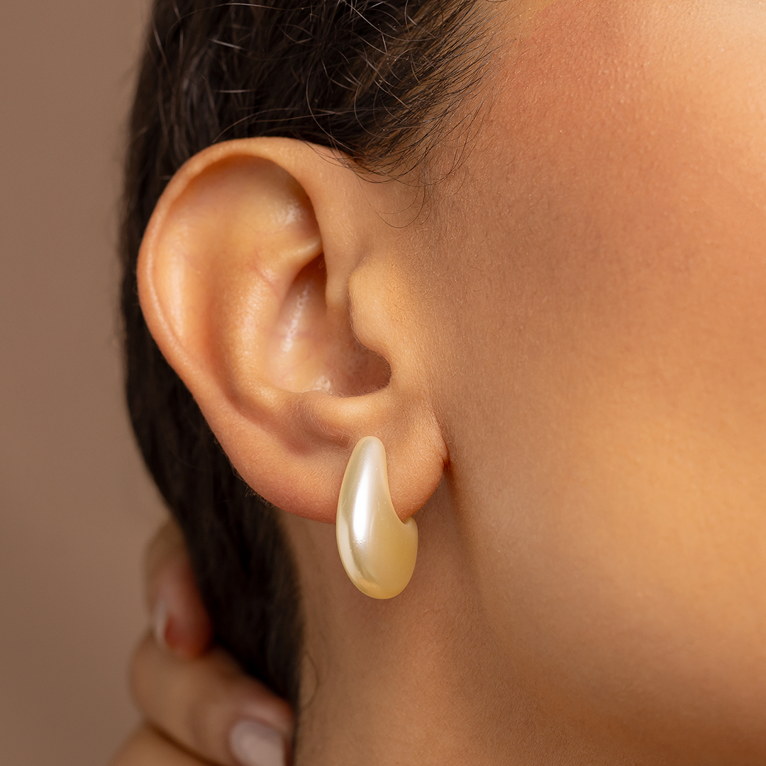 Organic Pearl Hoop Stud Earrings – 18K Gold Plated Modern Minimalist