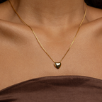 18K Gold Plated Puffy Heart Pendant Necklace – Minimal Romantic Gold Chain