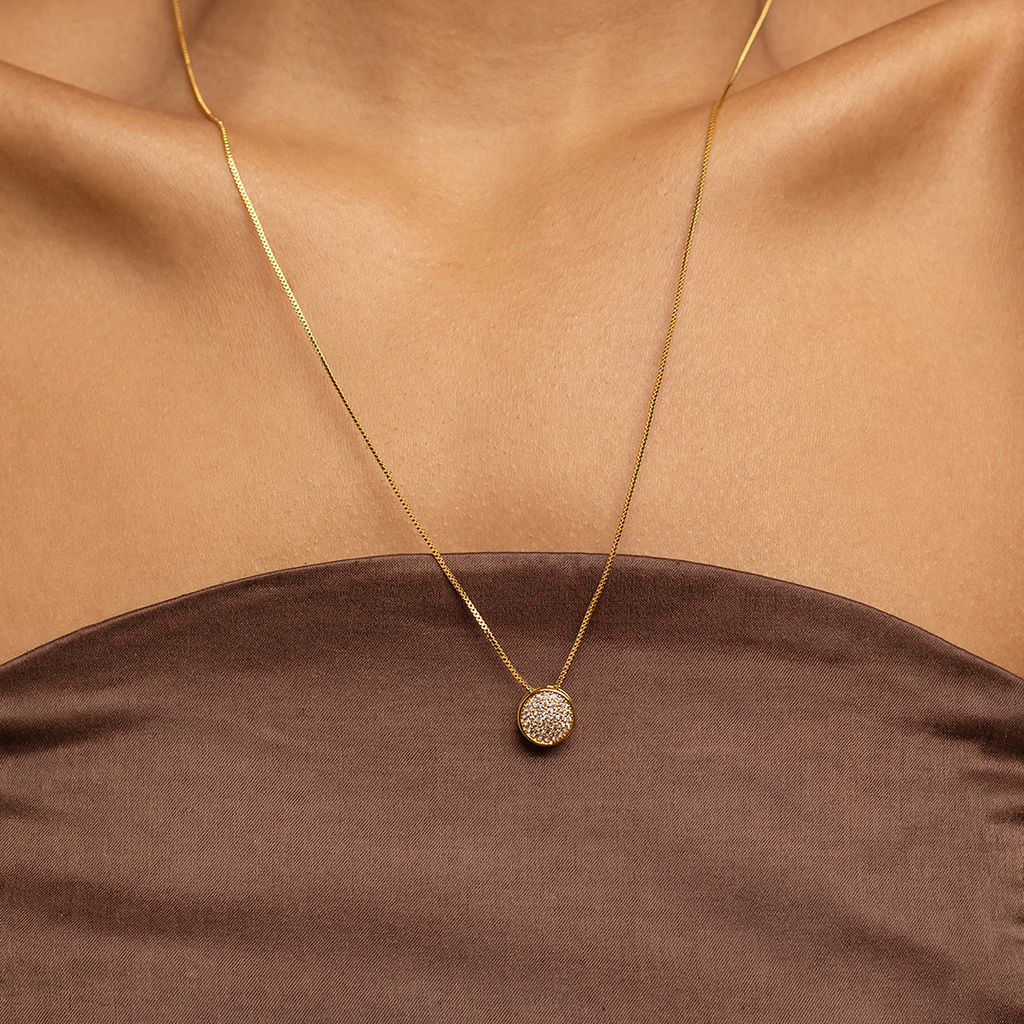 Round Pavé Zirconia Pendant Necklace – 18K Gold Plated Minimalist Luxury Jewelry