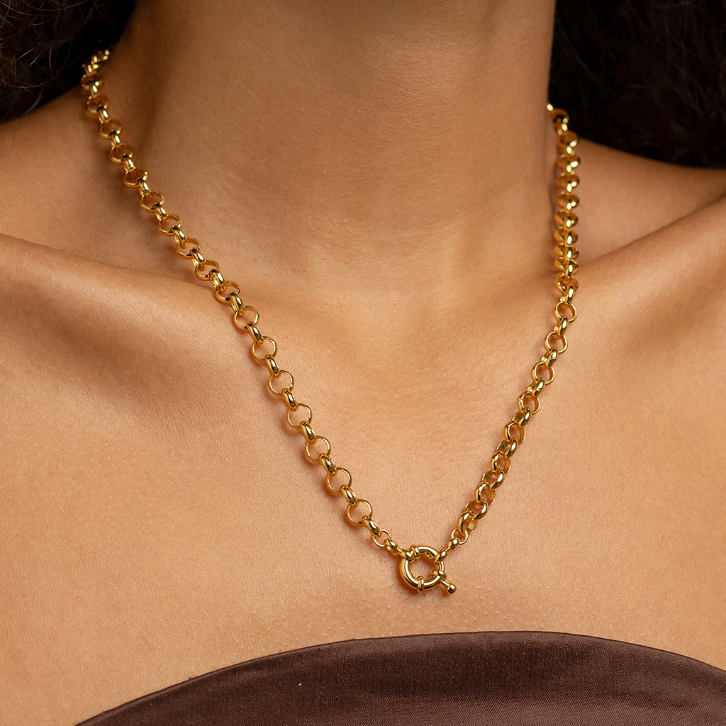18K Gold Plated Link Chain Necklace – Bold Minimalist Statement Chain