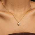 Dual Texture Round Pendant Necklace with Zirconia – 18K Gold Plated Modern Elegant Jewelry