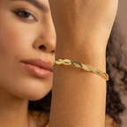 18K Gold Plated Double Band Cuff Bracelet – Minimalist Open Bangle for Women
