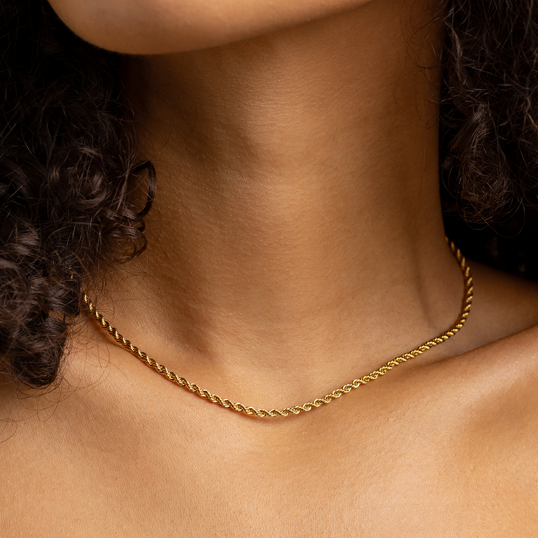 18K Gold Plated Rope Chain Necklace – Classic Twisted Chain Choker for Women