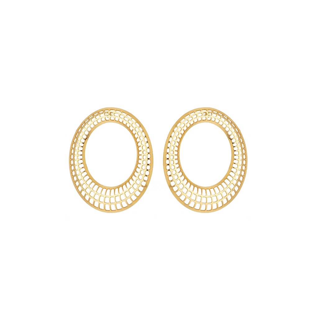 Oval Filigree Hoop Earrings – 18K Gold Plated Openwork Statement Hoops