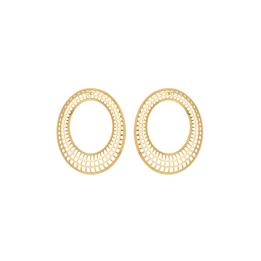 Oval Filigree Hoop Earrings – 18K Gold Plated Openwork Statement Hoops