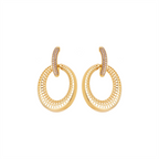 Double Hoop Textured Drop Earrings – 18K Gold Plated with Pavé Crystals