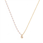 18K Gold Plated Asymmetrical Pearl Necklace with Zirconia Pendant – Modern Minimal Chain
