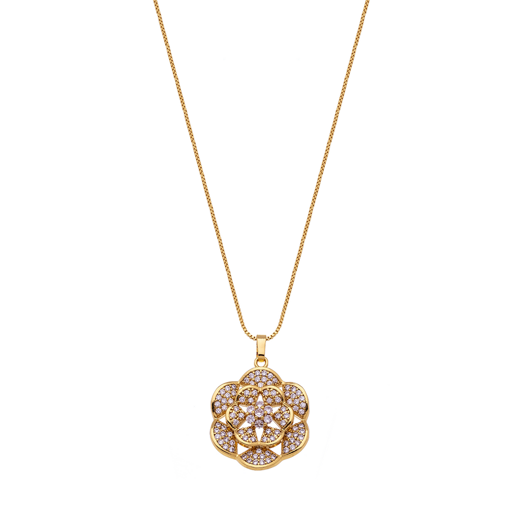 Floral Pavé Pendant Necklace with Zirconia – 18K Gold Plated Elegant Women’s Jewelry