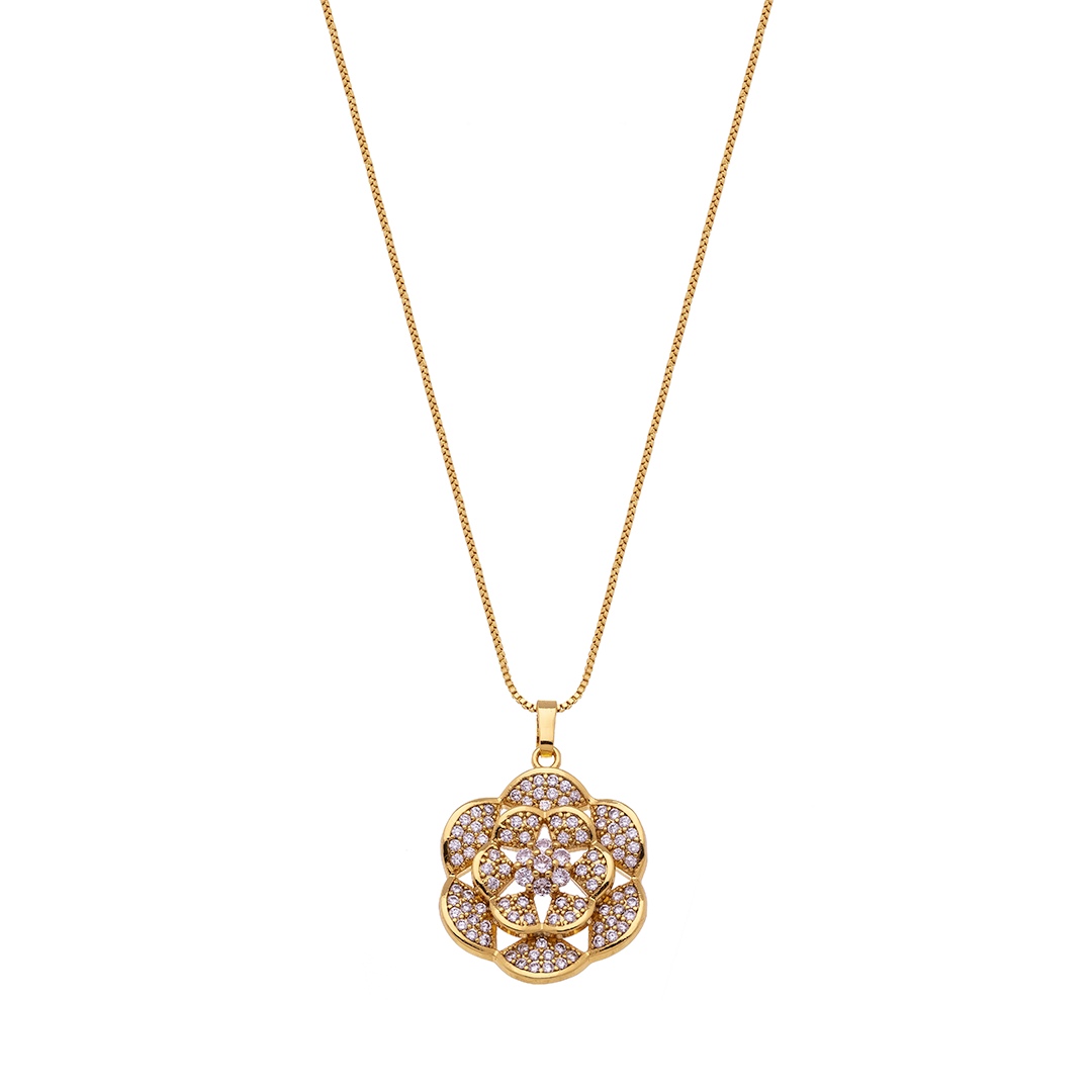 Floral Pavé Pendant Necklace with Zirconia – 18K Gold Plated Elegant Women’s Jewelry