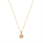 Dual Texture Round Pendant Necklace with Zirconia – 18K Gold Plated Modern Elegant Jewelry