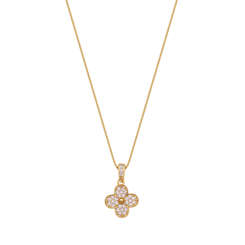 Gold Clover Pendant Necklace with Zirconia – 18K Gold Plated Elegant Women’s Jewelry