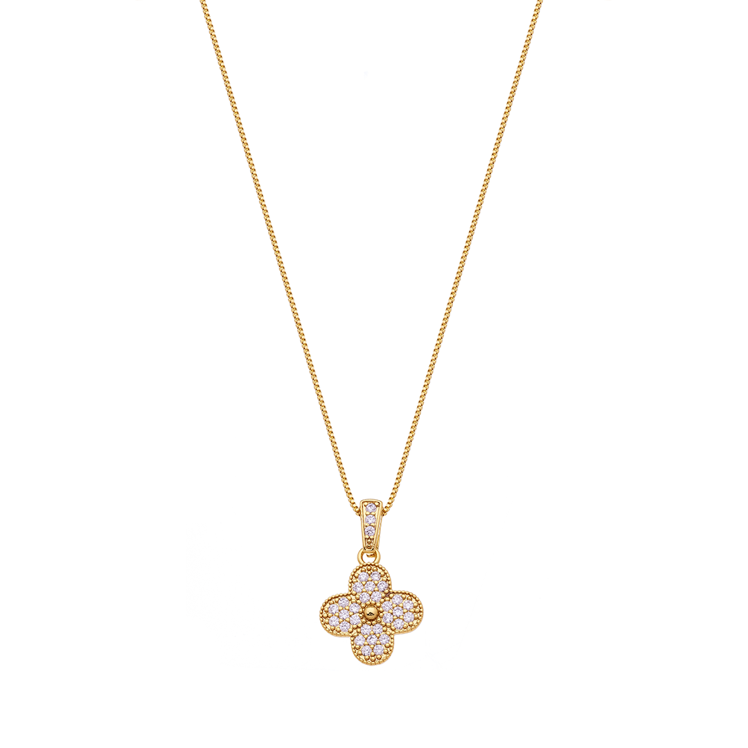 Gold Clover Pendant Necklace with Zirconia – 18K Gold Plated Elegant Women’s Jewelry