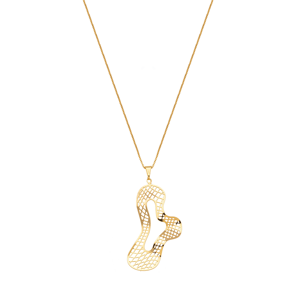 18K Gold Plated Abstract Organic Pendant Necklace – Modern Artistic Statement Chain