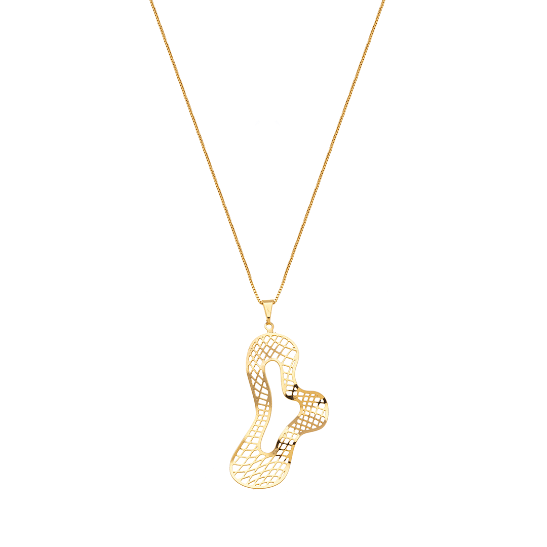 18K Gold Plated Abstract Organic Pendant Necklace – Modern Artistic Statement Chain