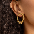 Oval Filigree Hoop Earrings – 18K Gold Plated Openwork Statement Hoops