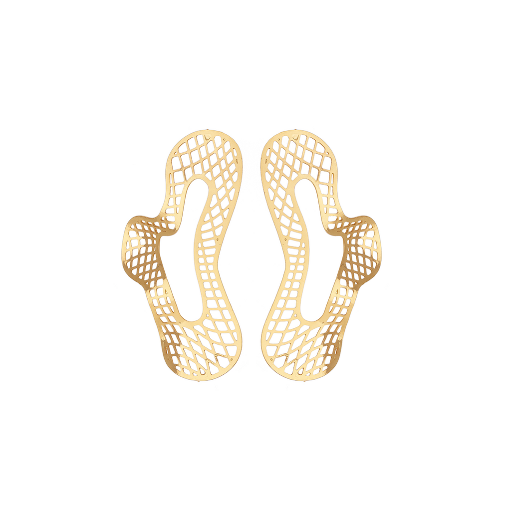 Abstract Mesh Statement Earrings – 18K Gold Plated Sculptural Drop Earrings