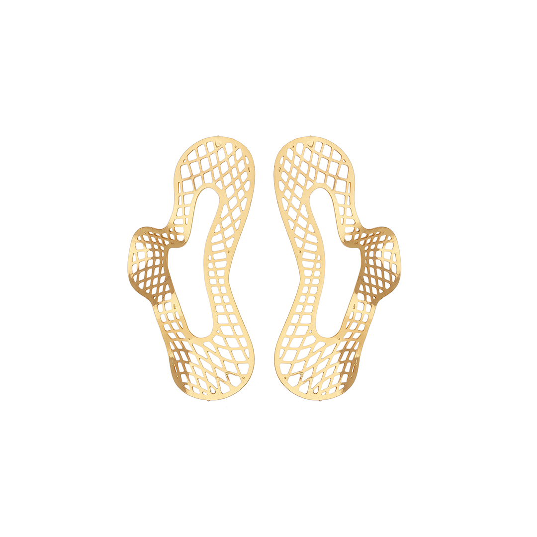Abstract Mesh Statement Earrings – 18K Gold Plated Sculptural Drop Earrings