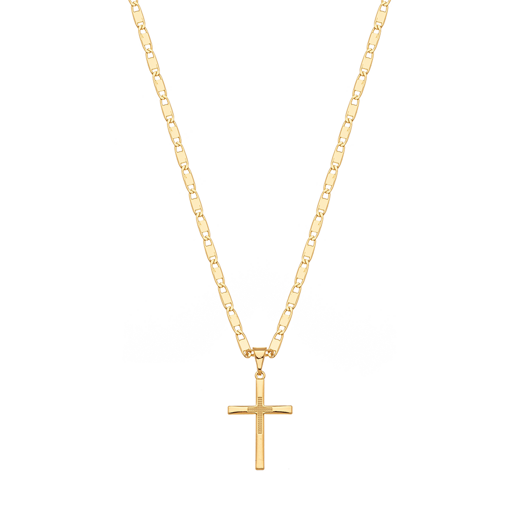 Minimalist stick cross pendant with dotted detail in the center - 18k gold plated