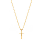 Minimalist stick cross pendant with dotted detail in the center - 18k gold plated