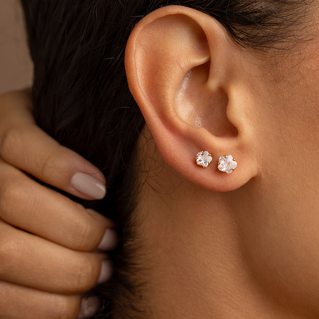 Floral Crystal Stud Earrings Set – 18K Gold Plated Zirconia Flower Duo