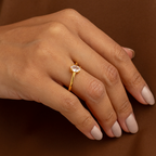 18K Gold Plated Oval Cut Zirconia Solitaire Ring – Minimalist Engagement Style Thin Band for Women