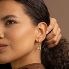 Textured Gold Square Hoop Earrings with Zirconia – 18K Gold Plated Statement Hoops  Product Description: