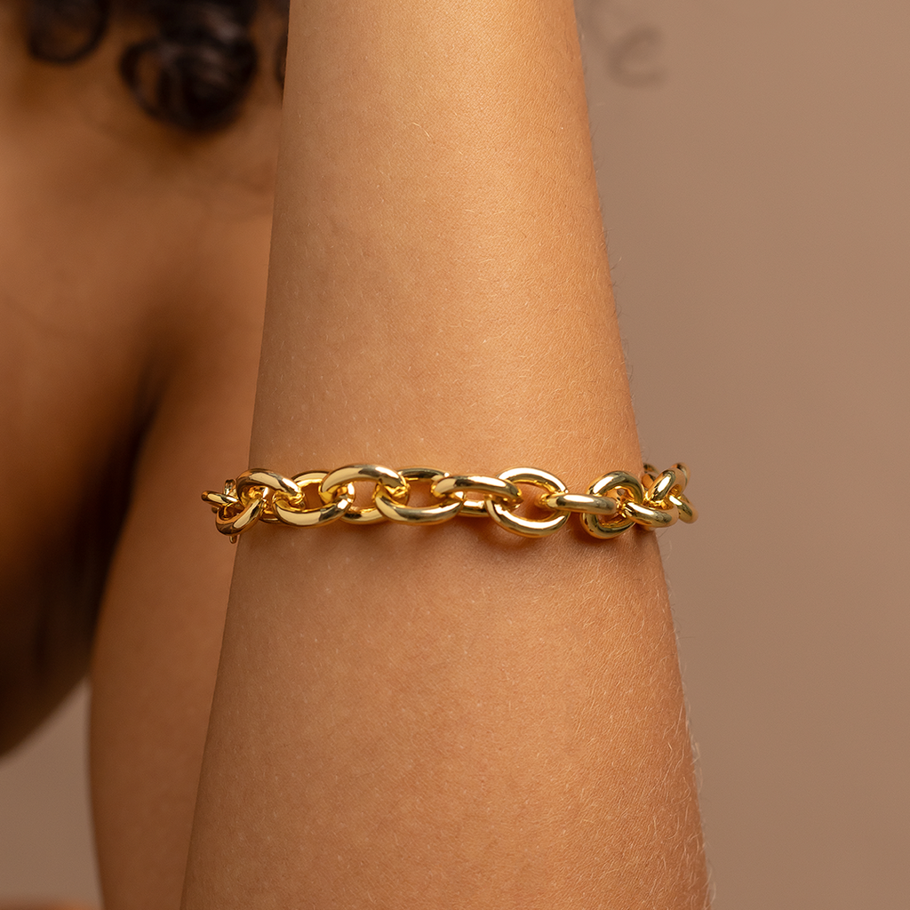 18K Gold Plated Chunky Chain Bracelet – Thick Link Statement Bracelet for Women
