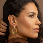 Double Hoop Textured Drop Earrings – 18K Gold Plated with Pavé Crystals