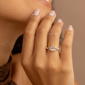 18K Gold Plated Round Zirconia Ring with Marquise Side Stones – Luxury Engagement Style Statement Ring for Women