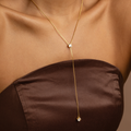 18K Gold Plated Y Drop Necklace with Zirconia – Minimal Lariat Chain Necklace
