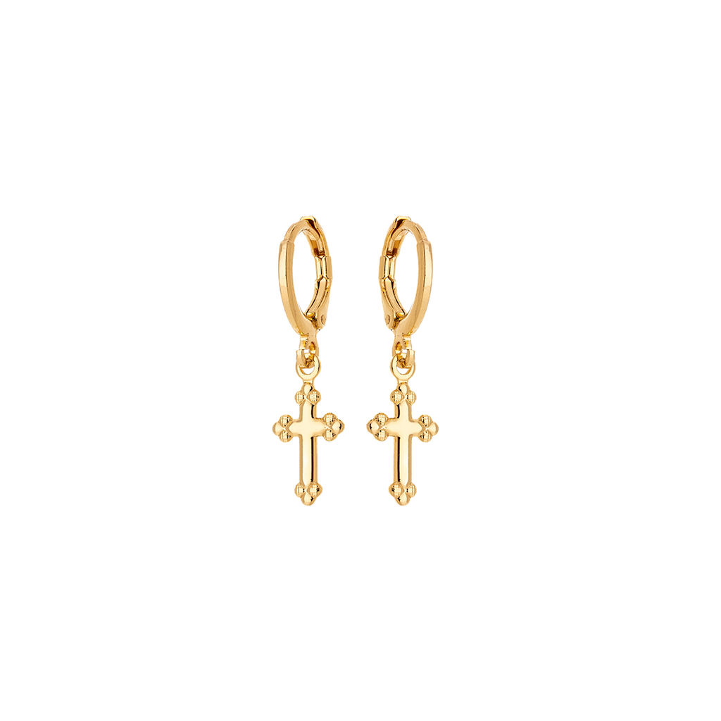 Men's click earring with cross pendant - 18k Gold Plated