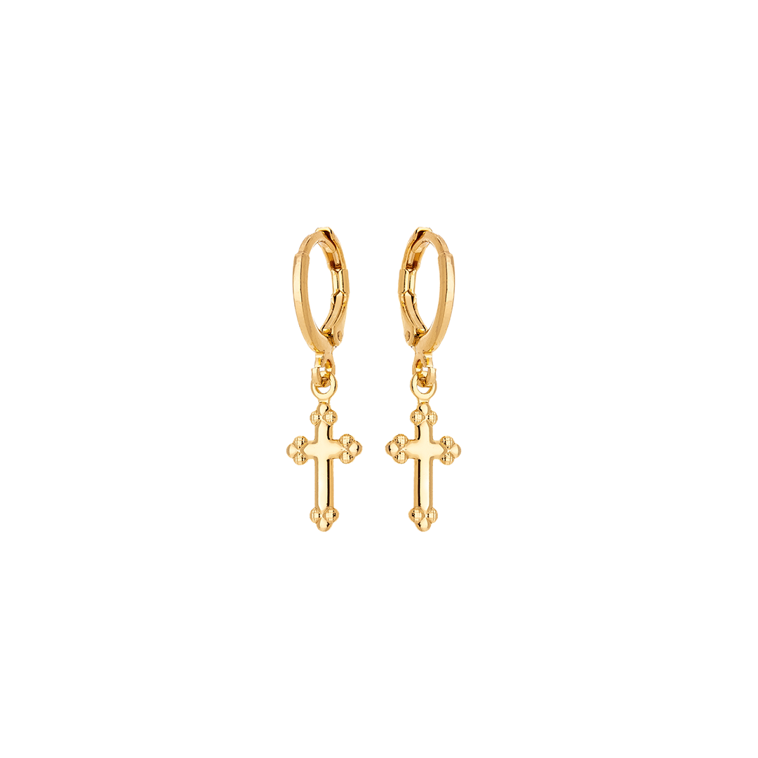 Men's click earring with cross pendant - 18k Gold Plated