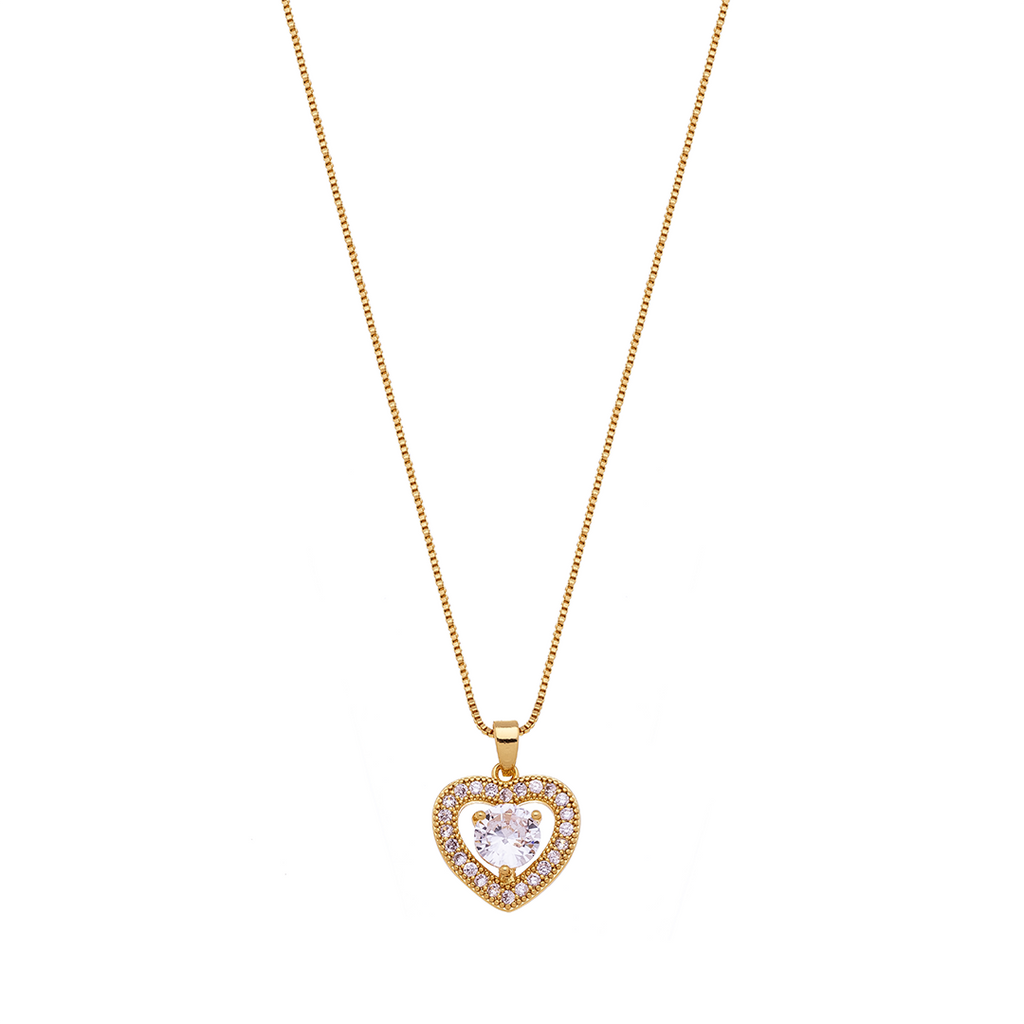 18K Gold Plated Heart Pendant Necklace with Zirconia – Romantic Double Heart Necklace for Women