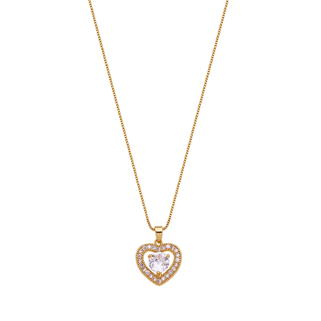18K Gold Plated Heart Pendant Necklace with Zirconia – Romantic Double Heart Necklace for Women