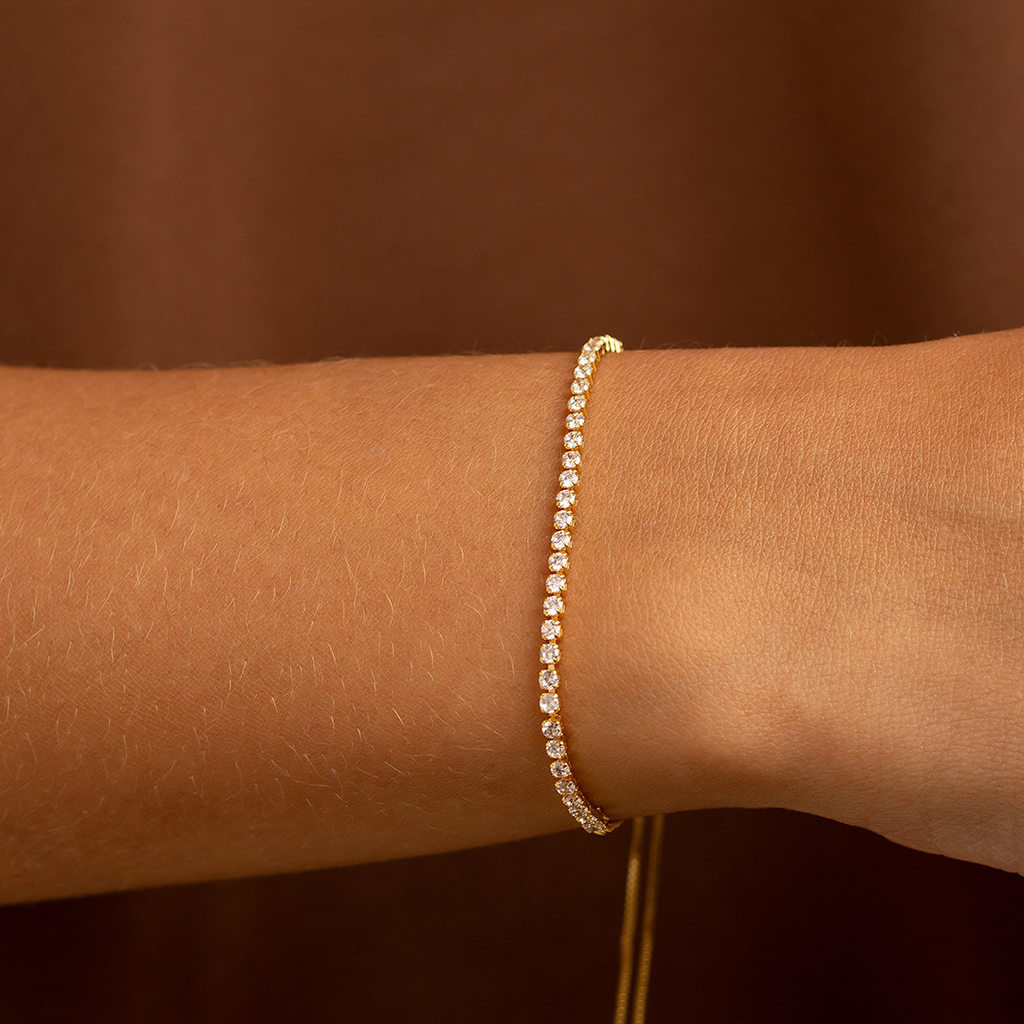 18K Gold Plated Adjustable Tennis Bracelet with Clear Zirconia – Slider Chain Bracelet for Women