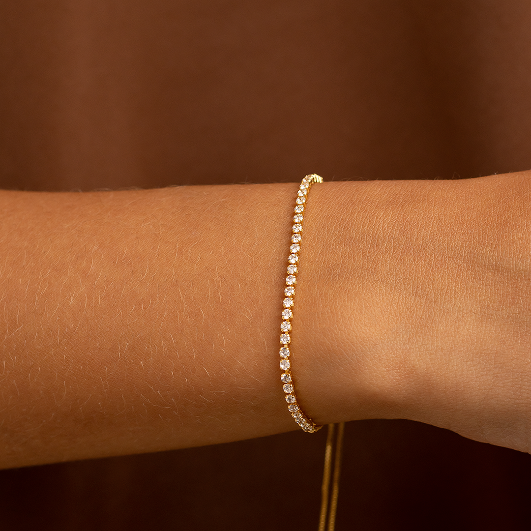 18K Gold Plated Adjustable Tennis Bracelet with Clear Zirconia – Slider Chain Bracelet for Women