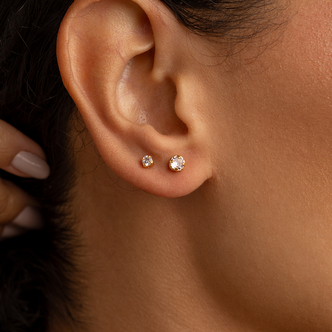 Crystal Stud Earrings Set – 18K Gold Plated Minimal Zirconia Duo
