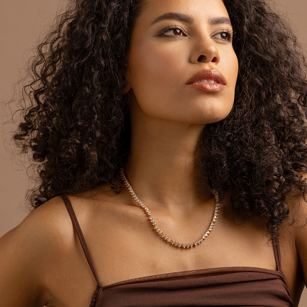 18K Gold Plated Heart Cut Zirconia Tennis Necklace – Elegant Choker Necklace for Women