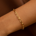 18K Gold Plated Paperclip Chain Bracelet – Adjustable Link Chain Minimalist Bracelet for Women