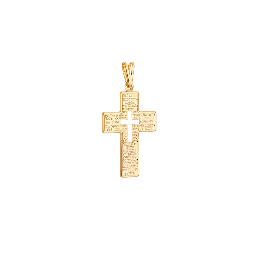 Openwork cross pendant with detailed edging and the Lord's Prayer - 18k Gold Plated